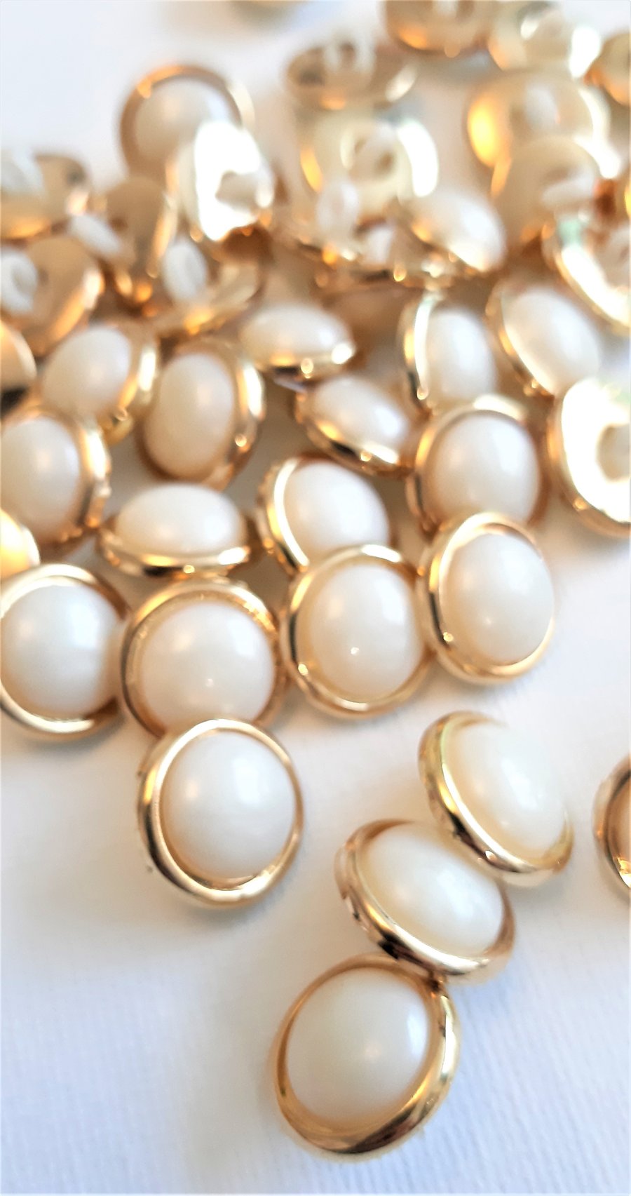 15mm gold and cream domed shank buttons, small pearly buttons