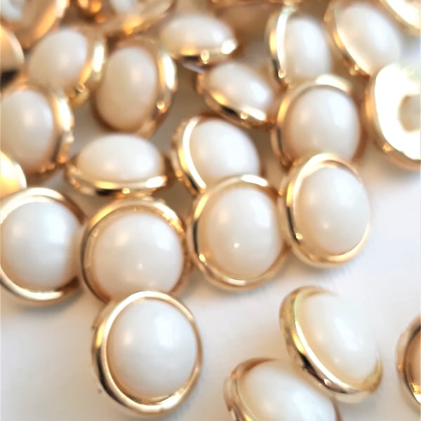 15mm gold and cream domed shank buttons, small pearly buttons