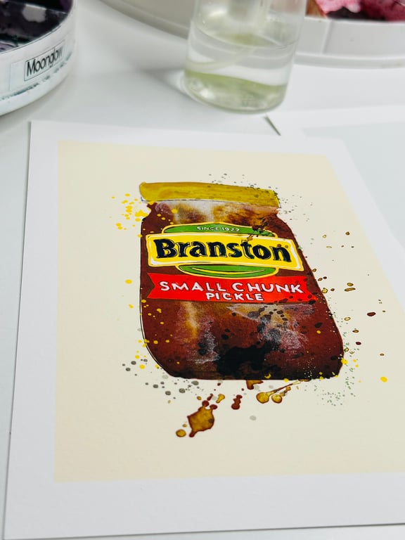 Unique Hand Finished Watercolour A5 Signed Art Print - Branston Pickle