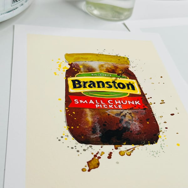 Unique Hand Finished Watercolour A5 Signed Art Print - Branston Pickle