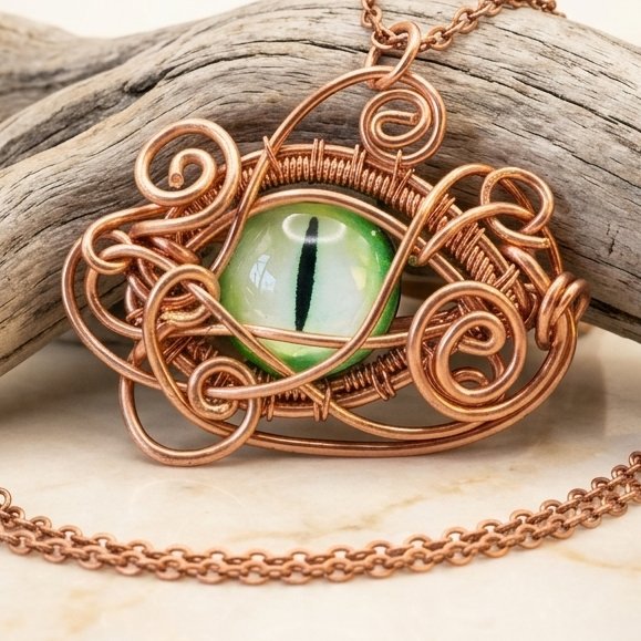 Wire Work Dragon Eye Copper Necklace