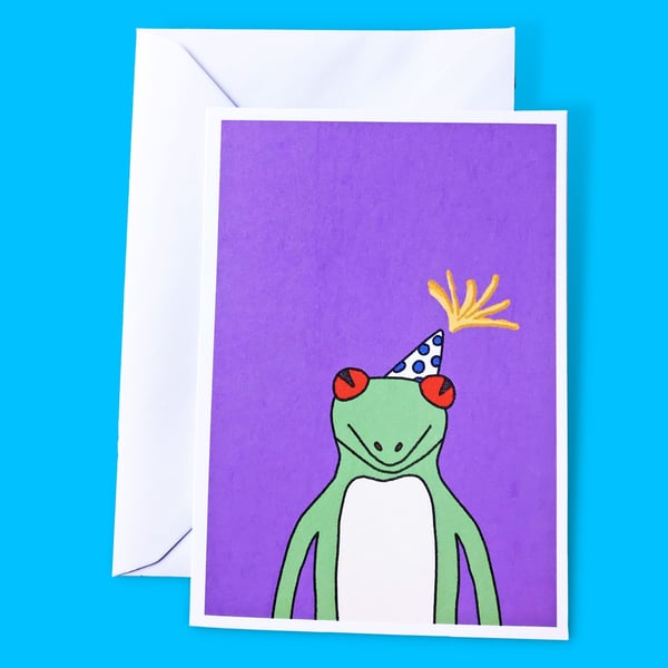 Tree Frog Party Hat Illustration A6 Card