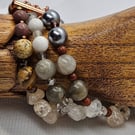 Three-stranded multi-gemstone bracelet
