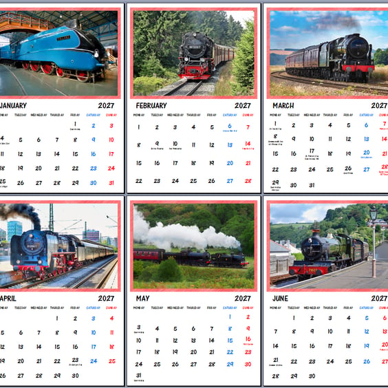 2027 Calendar Steam Trains & Trains A4 Size Wall Hanging 