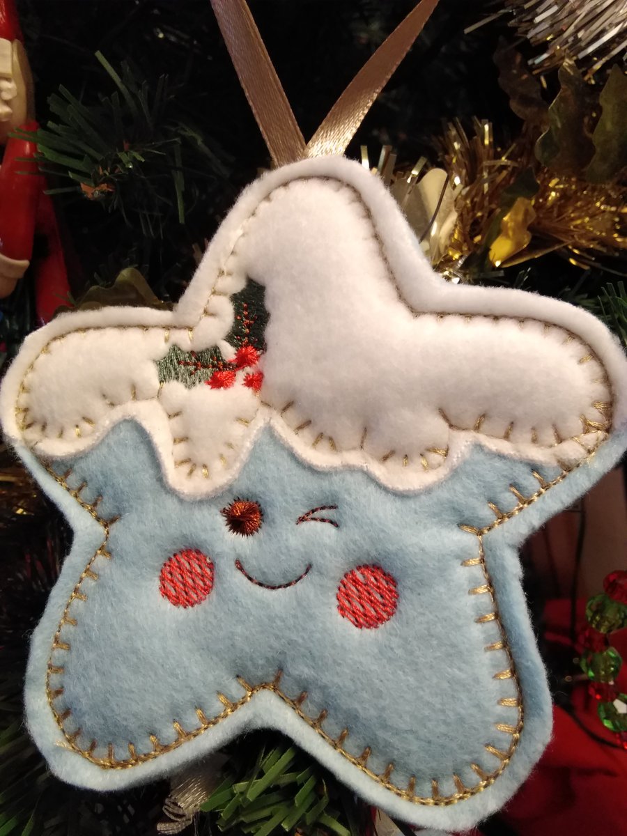 Star Felt Ornament Tree Blue or Red Cheeky Made to order