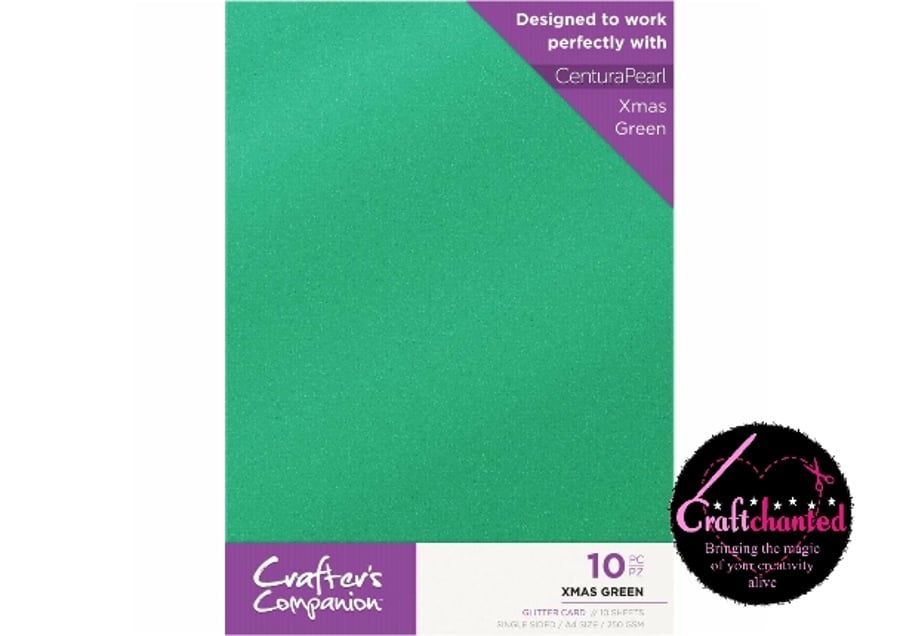 Crafter's Companion - Glitter Card - Xmas Green - A4 - 250gsm - 10 Pack