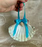 Handmade Seashell Wall Hanging – Coastal Beach Decoration with Blue Ribbon - Image 3
