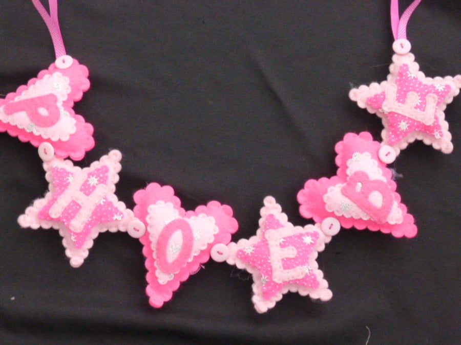 Hearts and Star Personalised Name Banner for a girl - Up to five letters