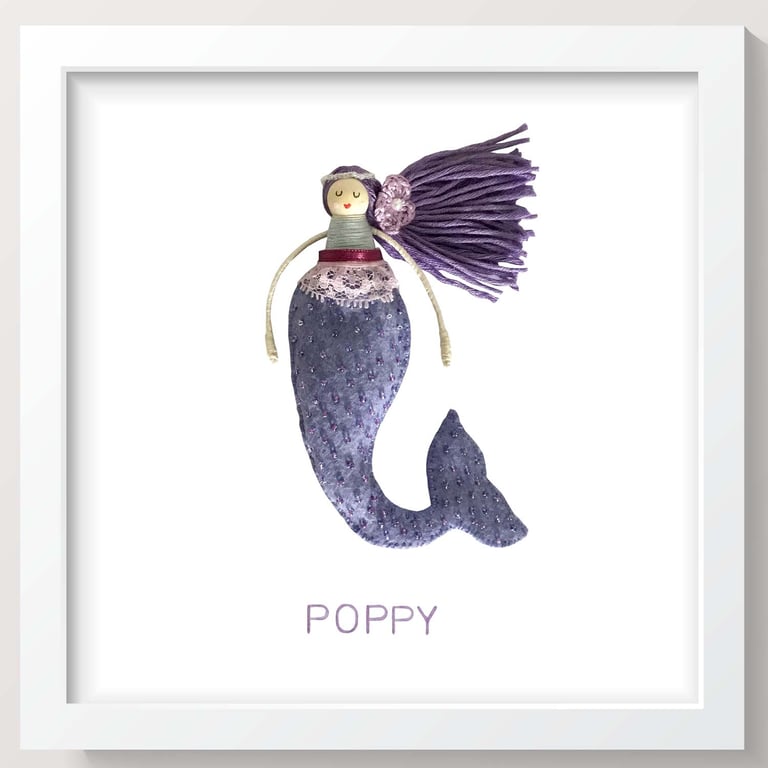 Personalised Mermaid Peg Doll Framed