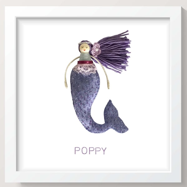 Personalised Mermaid Peg Doll Framed