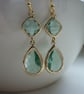 PRASIOLITE GREEN AND GOLD DROP EARRINGS. - Image 2