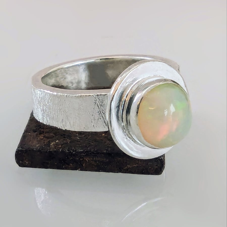 NATURAL OPAL Recycled HANDMADE Sterling Silver, White Opal Ring