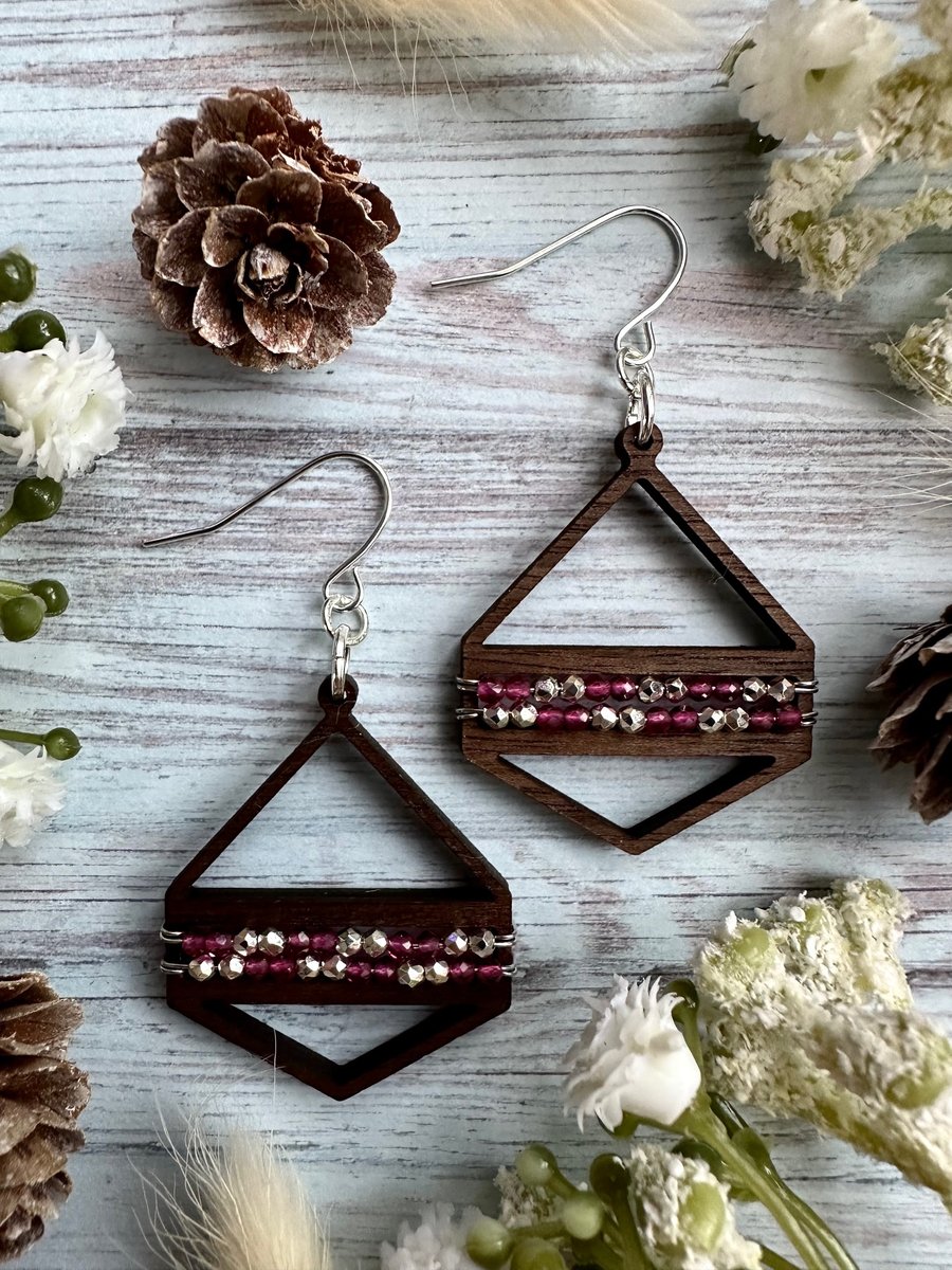 Laser Cut Hexagonal Beaded Earrings