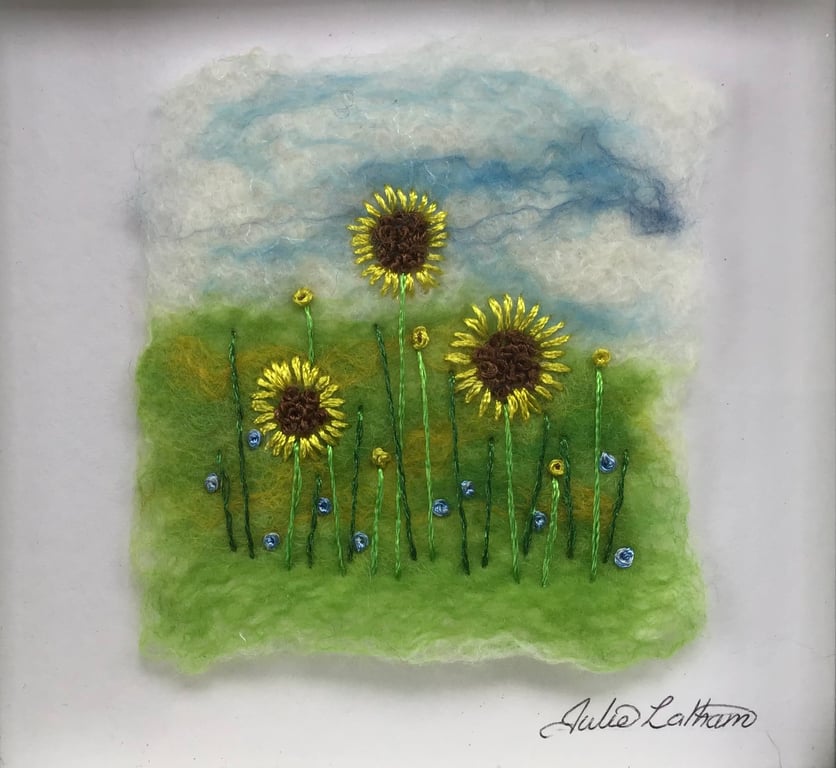 Sunflower Picture, Wool Felt and Embroidery 