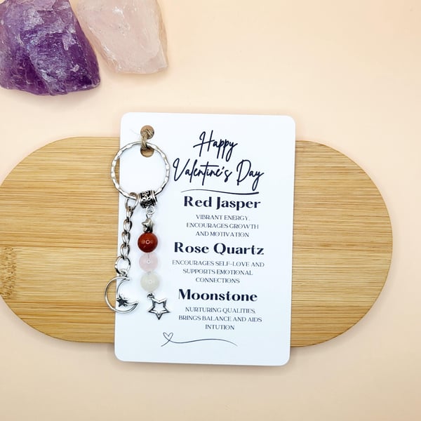 Valentines Day Crystals Keyring, Gemstone Crystal Gift For Her, Keychain Genuine