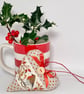 CHRISTMAS ROBIN HEART DECORATION - cream ribbon, dotty and mini-check - Image 6