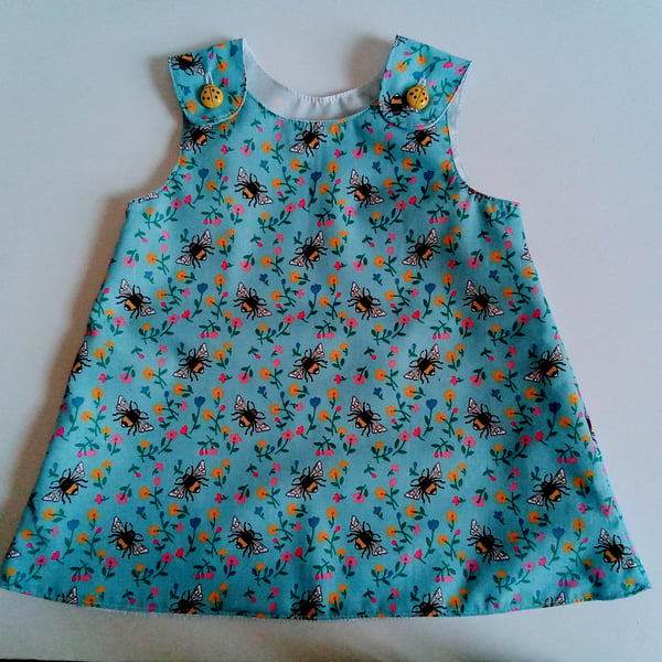 Dress, 12-18 months, Bees, floral Summer dress, A line dress, pinafore dress