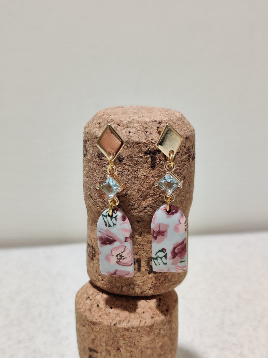 Spring floral crystal dangle polymer clay earrings oopsy 