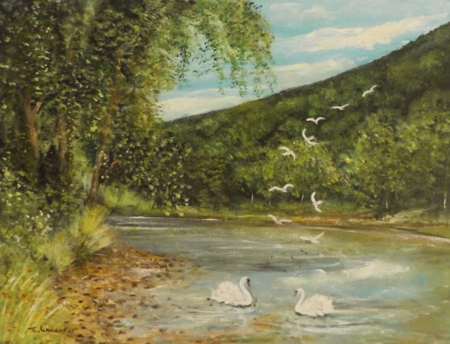 acrylic landscape painting titled Gulls at 12 o Clock