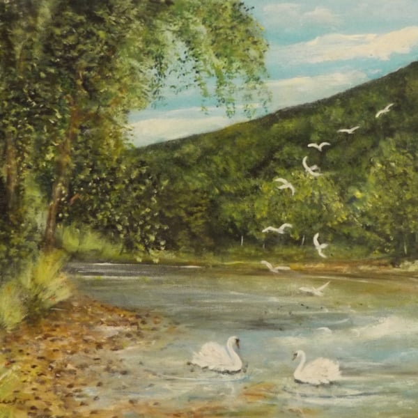 acrylic landscape painting titled Gulls at 12 o Clock