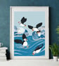 Puffin seaside art print coastal artwork - Image 1