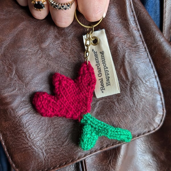 Happypotting 'Real Gardener' Handmade Tulip Keyring Gift Set - DEEP RED