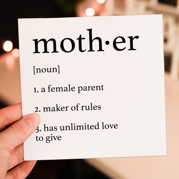 Mother's Day card: Dictionary definition of mother