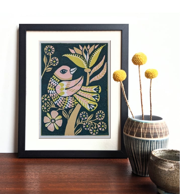 Pink and Green Bird in a Tree