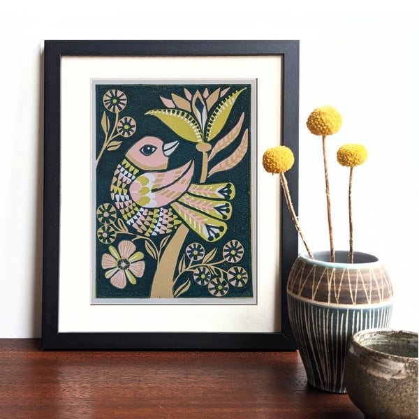 Pink and Green Bird in a Tree