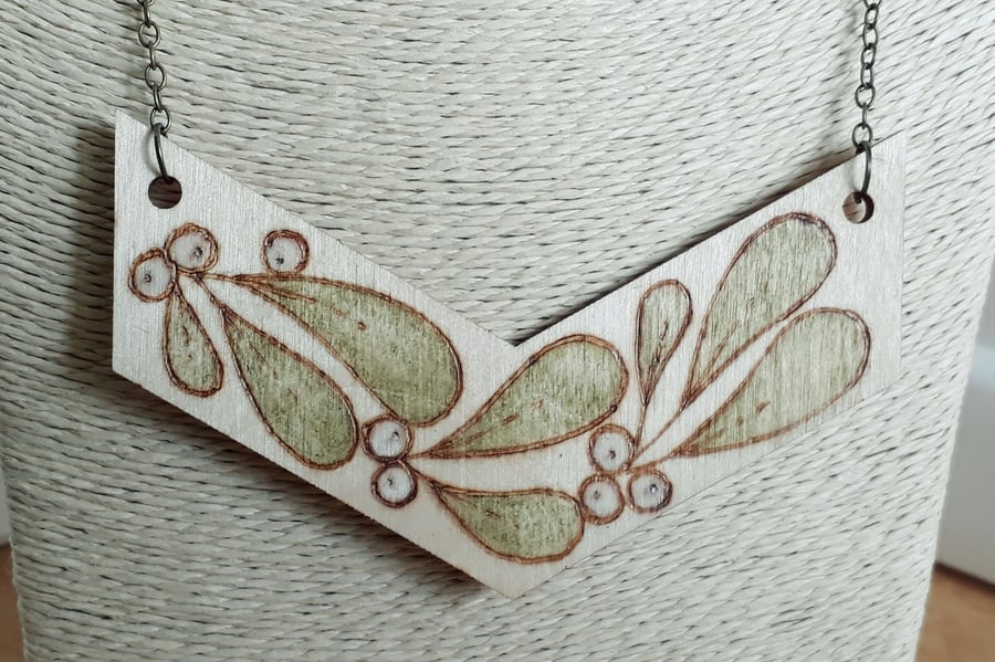 Pyrography wooden mistletoe pendant