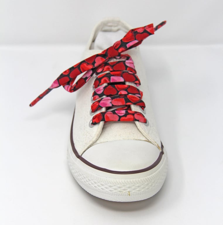 Pink and Black Hearts Cotton Shoelaces, other patterns available