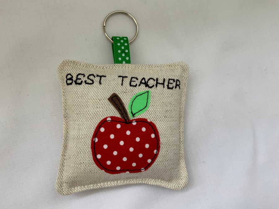 Fabric Keyring, Key Chain, Key Fob, Apple Appliqué, Teachers Gift, Personalised