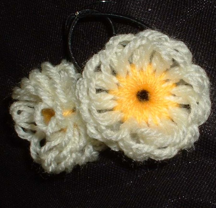 Handmade woollen flower hair bands - yellow