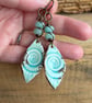 Ocean-Inspired Ceramic Fossil Earrings with Dyed Quartz and Brass Earwires - Image 2