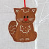 'Gingerbread' Cat hanging decoration, felt.
