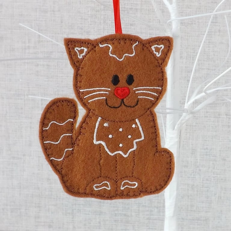 Gingerbread Cat hanging decoration, felt decoration