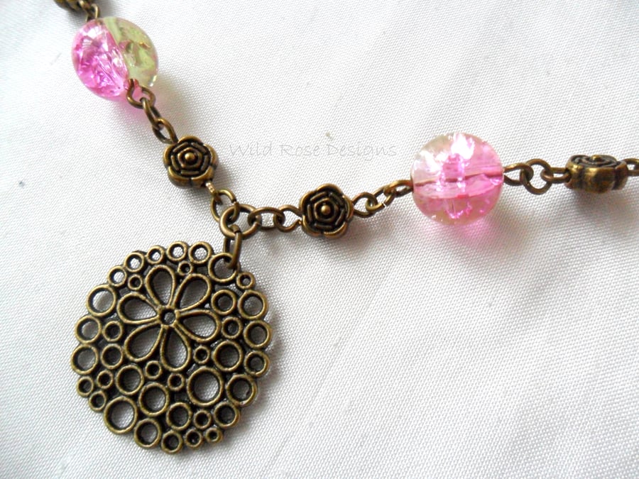 Pink and bronze necklace