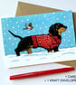 Dachshund wearing Xmas Jumper Snowy Seasonal Greeting Card - Image 2