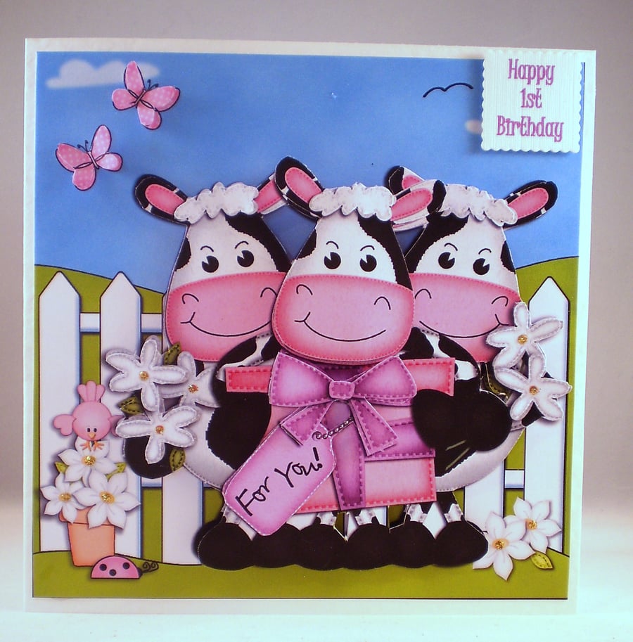 Handmade Childrens 1st Birthday Card,3D,Decoupage, Personalise, Any Age