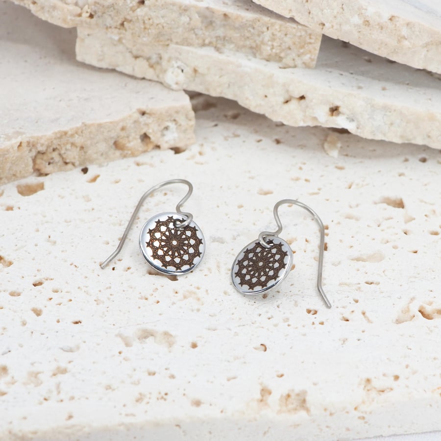 Sacred Geometry dangle earrings - Small Hypoallergenic titanium ear wires