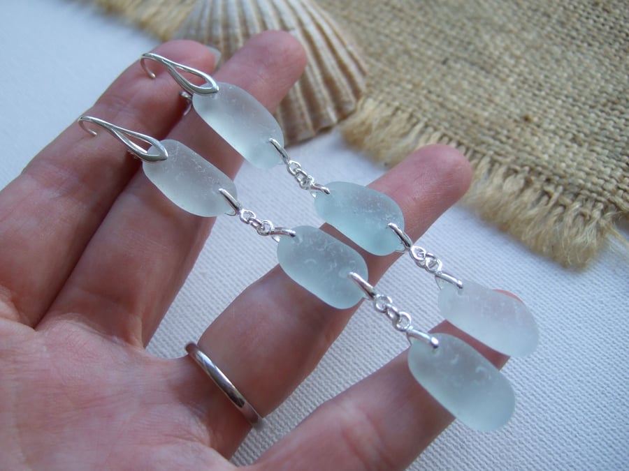 Sea Glass Chandelier Earrings, Long Seaham Pastel Beach Glass Earrings, Dangling