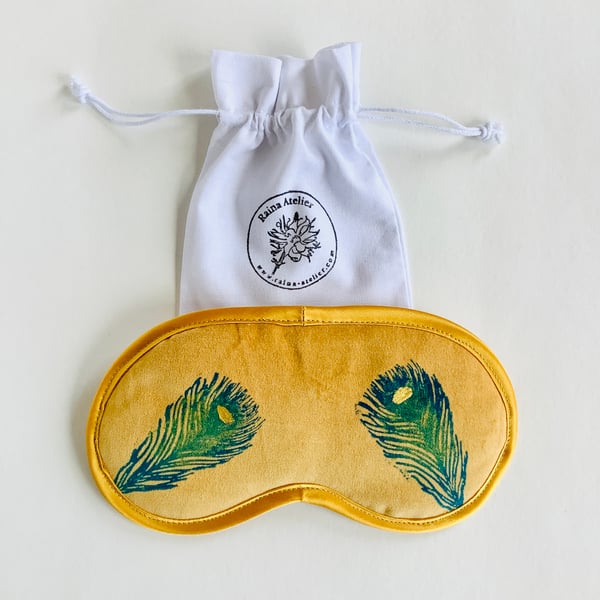 Antique Gold Peacock Feathers lavender infused eye mask 
