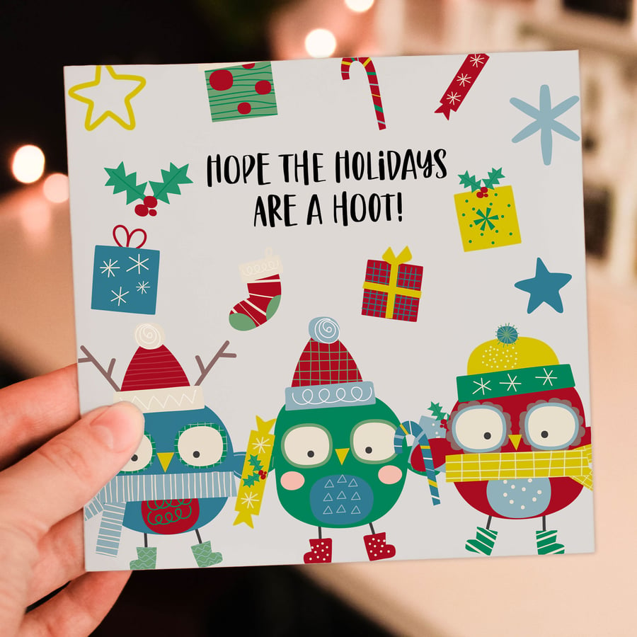 Christmas card: Hope the holidays are a hoot!