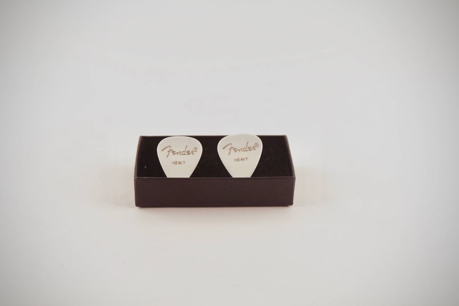 White Fender Plectrum Silver Plated Cufflinks 