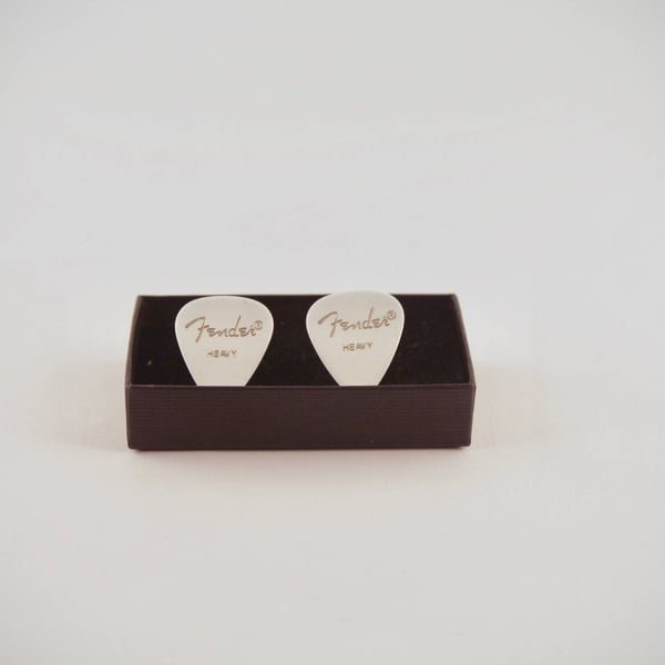 White Fender Plectrum Silver Plated Cufflinks 