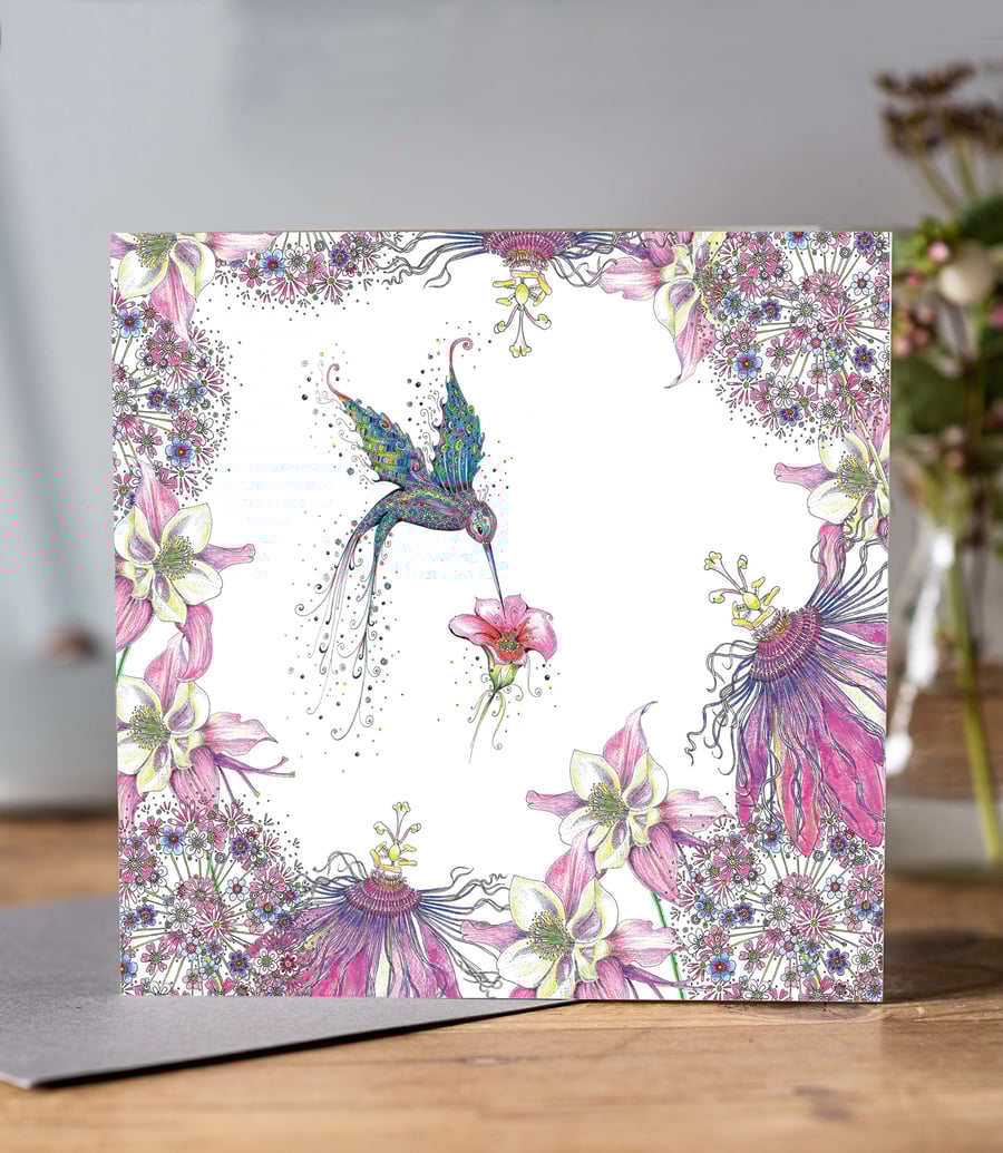 Hummingbird and Passionflower Greeting card 
