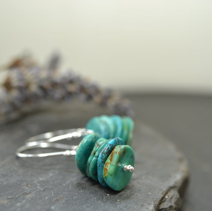 Turquoise stack - sterling silver handmade dan... - Folksy
