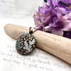 Autumn Flowers and blue foliage William Morris fabric button pendant