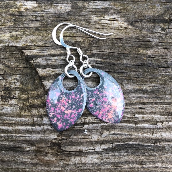 ‘Pink Delight’ enamel scale earrings. Sterling silver. 