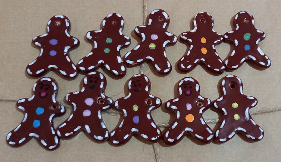 Mini ceramic gingerbread men for Christmas trees or gift wrapping 